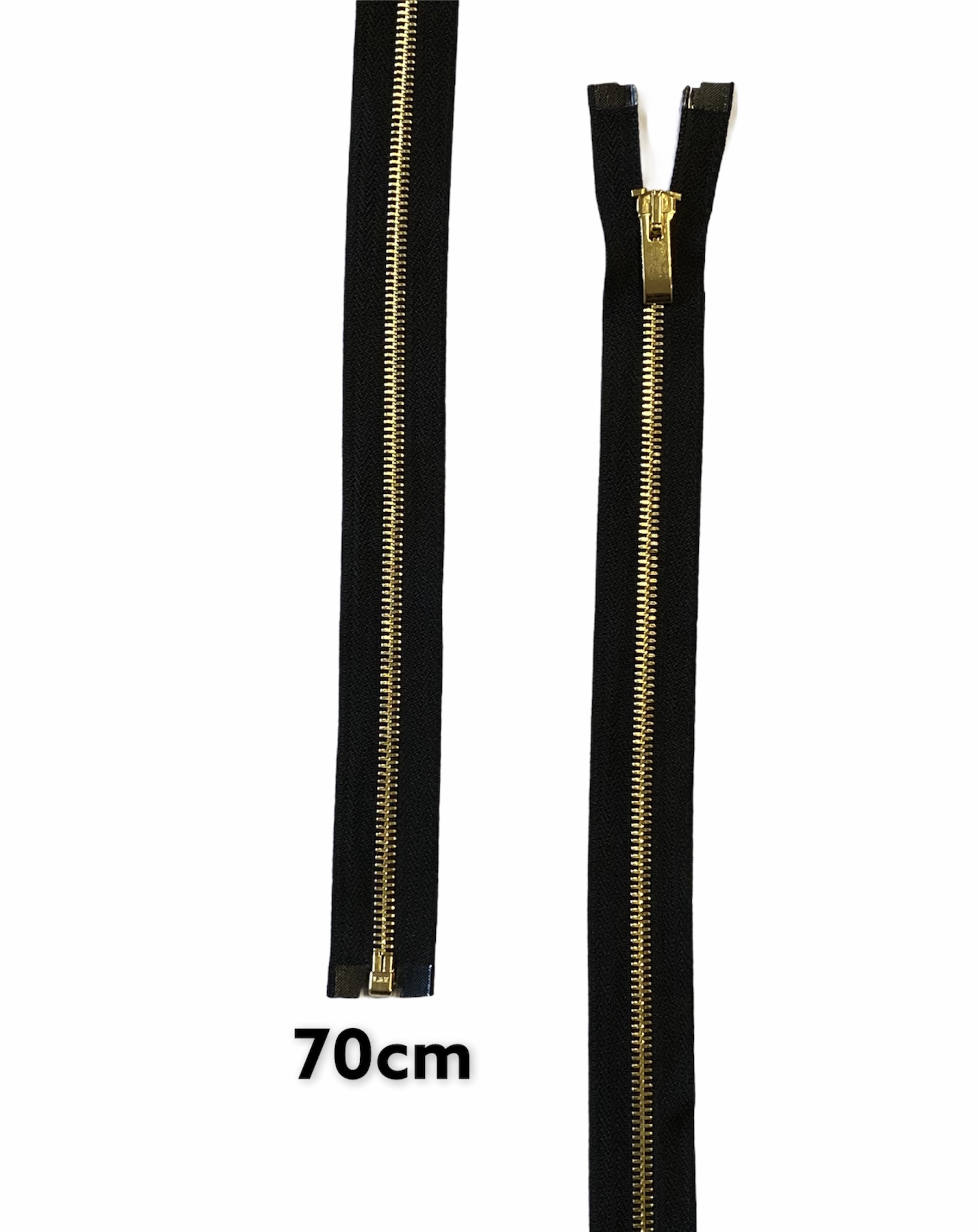 Zips kovový mosadz 6mm; 70cm; čierna